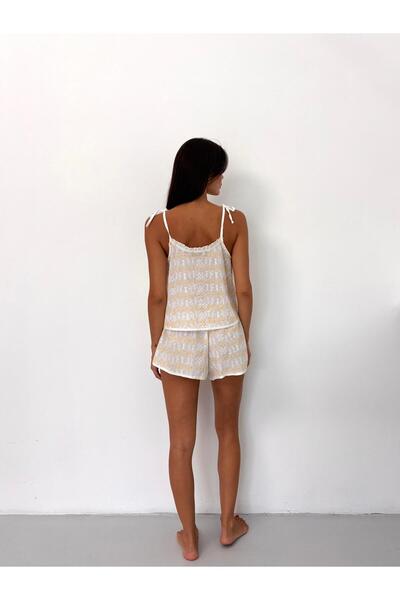 Genel Markalar Askısı Ayarlanabilir Şortlu Sarı Fisto Pijama Takımı