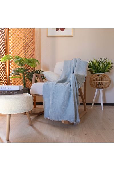 Püskül Tekstil Luxury Muslin Throw Blanket Wide 135X170Cm-100% Cotton Soft Quality Muslin Sofa Cover & Shawl