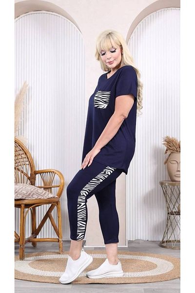garajmood Navy Blue Pocket Accessory Side Stripe Capri Suit