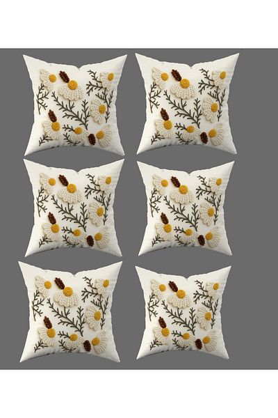 Şah Dekor Bohemian Boho Daisy Themed Cream Color 3D Digital Printed Gift Throw Pillow Pillow Case Set of 6Boho