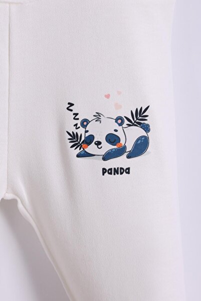 kidello Ekru Panda Baskılı Patikli Erkek Bebek Tek Alt (0-12 Ay)