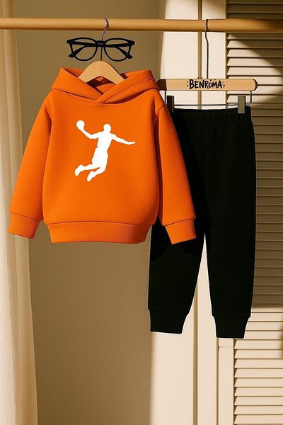 BENROMA Basketball Printed 3 Thread Children's Tracksuit Set