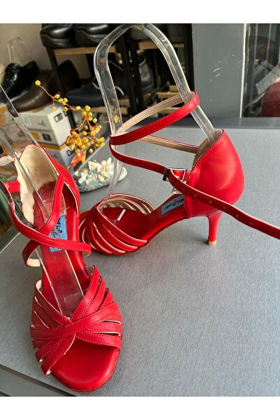 bitangosu KIRMIZI DERİ 8,5 CM 11 PONT ÇOK BANTLI MODEL TANGO, DANS VE SALON AYAKKABISI
