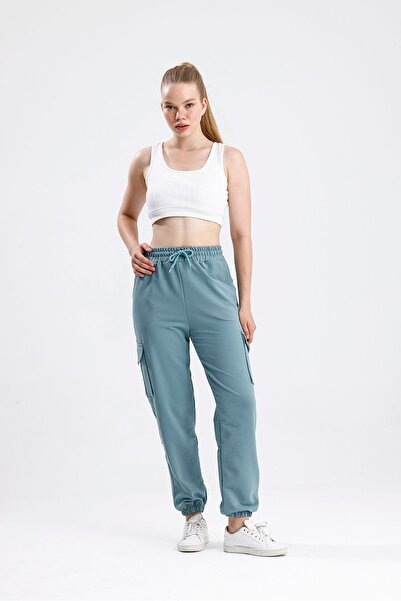 Green Hill Water Green Sweatpants with Cargo Pockets and Elastic Waist