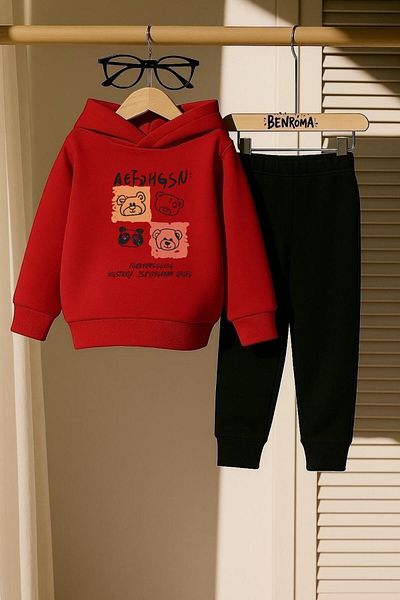 BENROMA Aef Teddy Bear Printed 3 Thread Children's Tracksuit Set