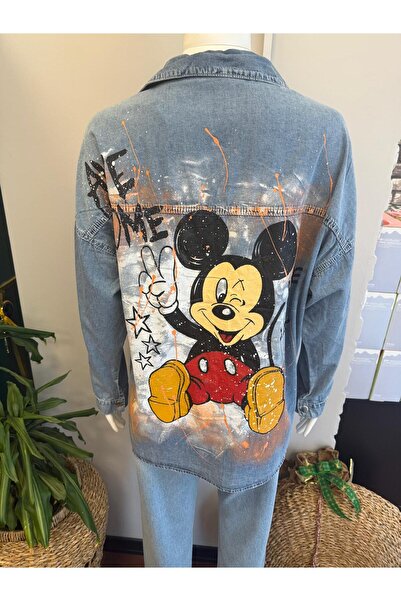 DOLCE QUEEN Kadın Mickey Mouse Baskılı Kot Gömlek