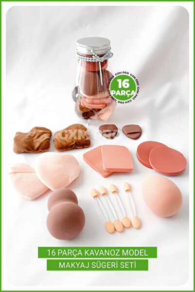 GXMPRO 16 Parça Kavanoz Makyaj Sünger Seti -Makeup Puff Professional- Islak/Kuru Kullanım İçin Uygun