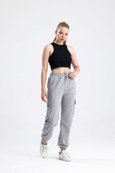 Green Hill Painting Gray Sweatpants with Cargo Pockets and Elastic Waist