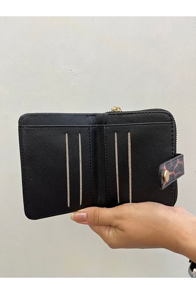 shiny ever Portofel din piele pentru femei, cu model leopard, negru maro