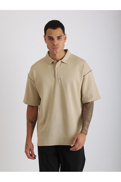 EGHO Shoulder Shepherd Stitch Detail Double Pique Fabric Loose Fit Men's Polo Neck T-Shirt