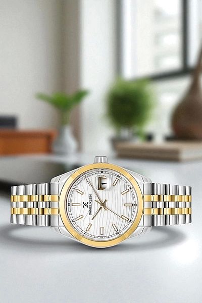 Daniel Klein Steel Cord&Case Men's Wrist Watch with Calendar Bracelet Gift Silver-Gold Zmdk1190