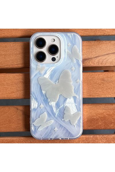 EDELFU Silver Feather Pattern Tiny Bow Back Hard Sides Soft Transparent Case for iPhone 15 Pro
