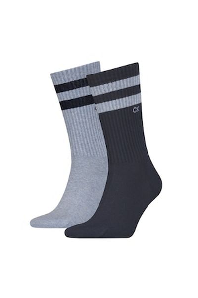 Calvin Klein , Set of long unisex socks with striped print - 2 pairs, Black, Gray mélange, 39-42