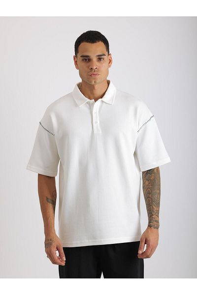 EGHO Shoulder Shepherd Stitch Detail Double Pique Fabric Loose Fit Men's Polo Neck T-Shirt