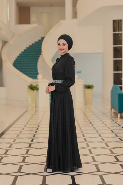 miss newal Dila Büyük Beden Tesettür Abiye Siyah