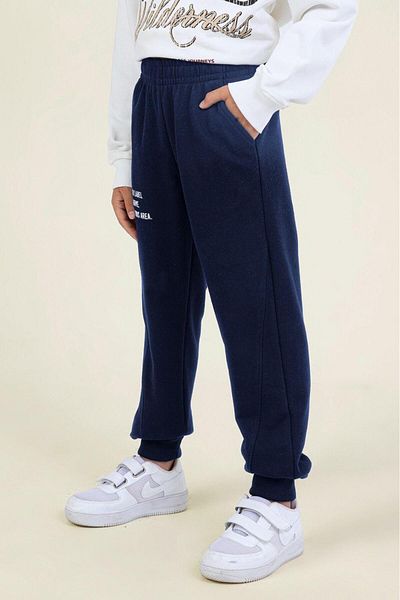 Magu Boy's Cotton Navy Blue Text Printed Tracksuit Pants with Elastic Legs - with Pockets