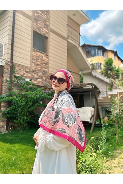 Modakaşmir Azalea Pattern Striped Bamboo Shawl - Fuchsia