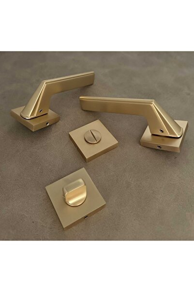 KOLDOOR Rivax Anka Mat Altın Zamak Kare Rozetli Wc Banyo Kapı Kolu 1 Takım