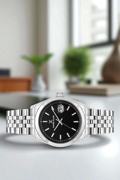 Daniel Klein Steel Cord&Case Men's Wrist Watch with Calendar Bracelet Gift Silver-Black Zmdk1190