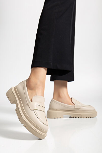 DİORİN Жіночі мокасини Loafer Makosen бежеві шкіряні повсякденні туфлі