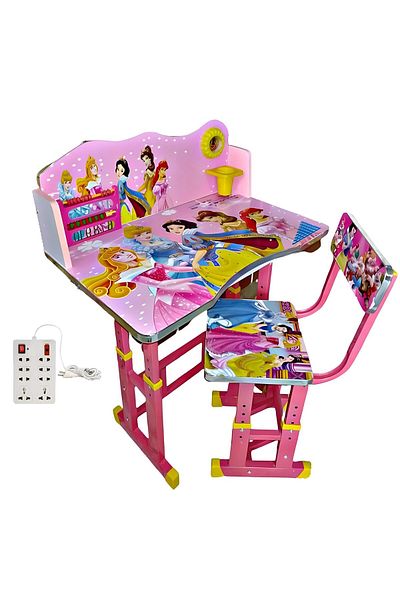 Generic Toby Baby Desk, Metal and Engineered Wood Premium Kids Study Table Chair (Pink) with Free 8+1 Socket