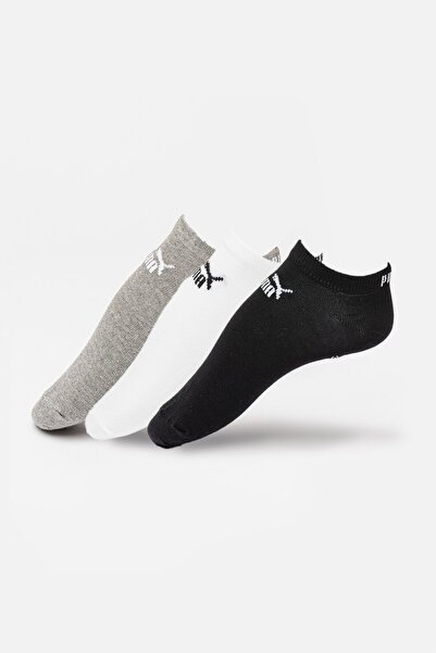 Puma , Set of unisex ankle socks with logo pattern - 3 pairs, White, Black, Gray melange, 35-38