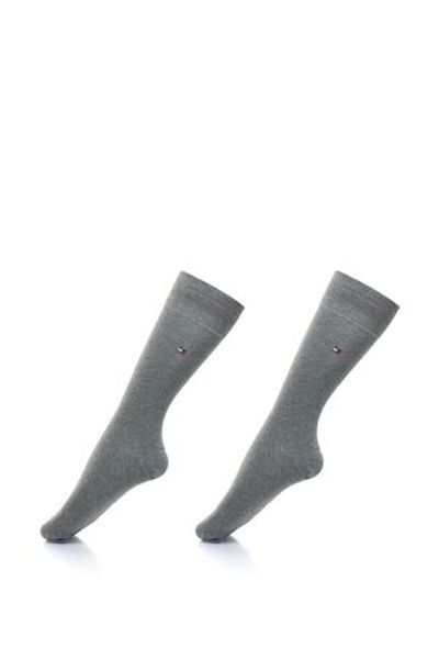 Tommy Hilfiger , Set of long socks with embroidered logo - 2 pairs, Grey mélange, 43-46