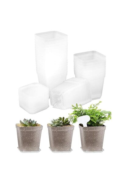 Generic Plastic Plant Pot,Plastic Square Nursery Pots with Saucers Small Flow...