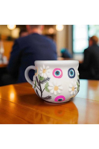 Home Ceramic Handmade Daisy and Evil Eye Beaded Boiler Mug