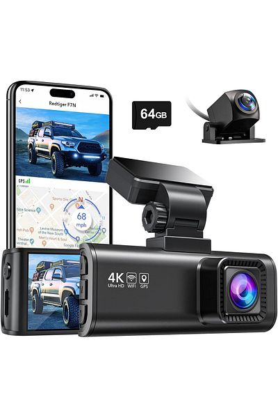 Dasha F7N 4K Dual Dash Camera with 64GB Card, WiFi, GPS
