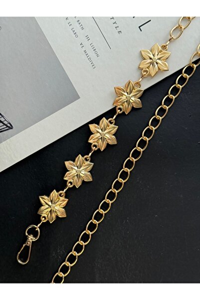 TABA BUTİK Curea de damă aurie ajustabilă cu detalii florale