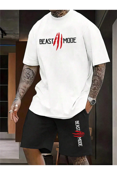 donamod Men's 2-Piece Oversize Basic Beast Fashion Printed Cotton Beast Mode ...