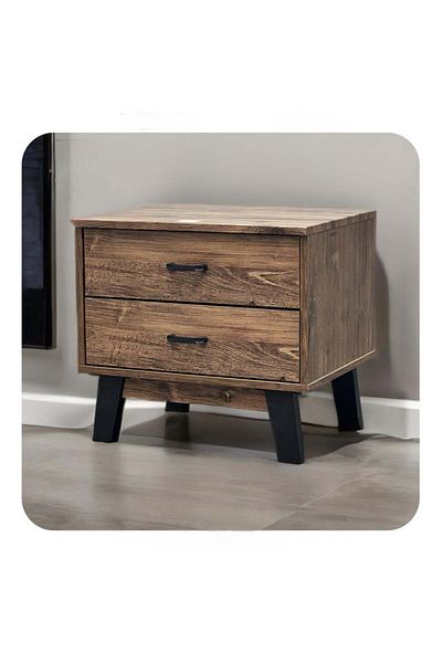 Golden Store Wooden Bedside Table with Two Drawers - Multiple Colors