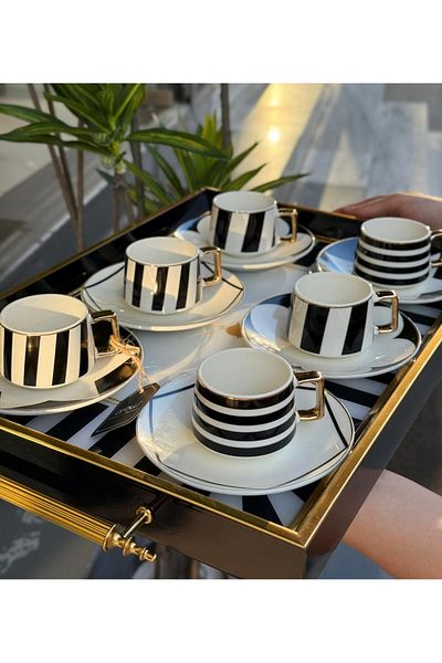 Onedekor Set of 6 Porcelain Black Royal Coffee Cups