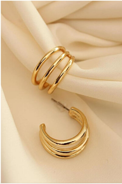 Chic Charms 3 lü Birleşik Şeritli Gold Renk Çelik Küpeler