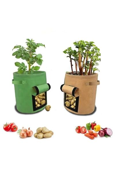 Generic عبوتان من أكياس زراعة البطاطس سعة 5 جالون مع نافذة حصاد، حقيبة زراعة ...