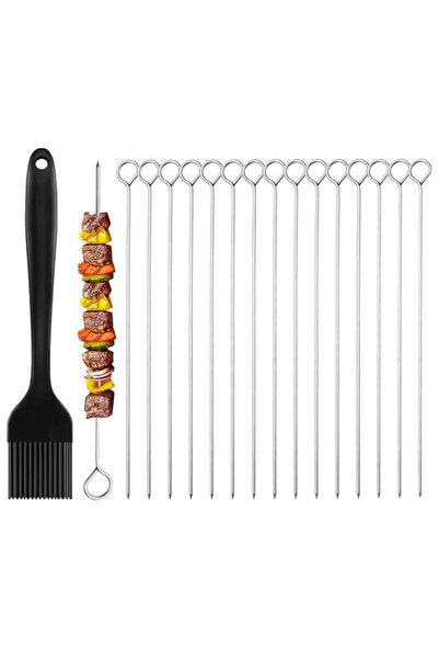 Generic أسياخ شواء معدنية من بروكسيما دايركت، 15 قطعة، مقاس 8 بوصات، مع فرشاة...