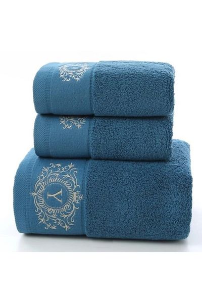 BUGHY'S Set of 3 100% Cotton Towels, The set contains 2 75x35 towels and a 140x70 towel.