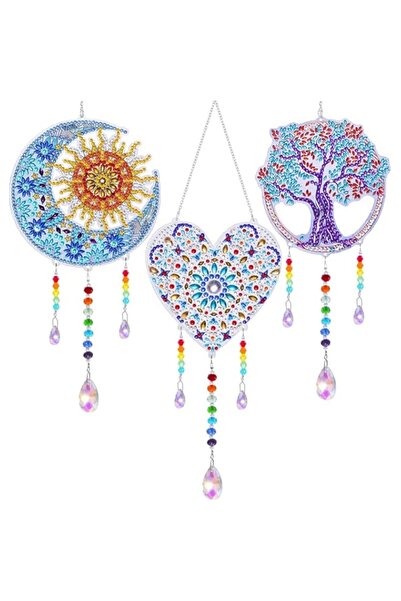 Generic مجموعة من 3 قطع من مصائد الشمس الماسية 5D من ChicAbode، مع جرس رياح م...