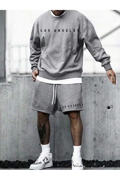 Hunors Sportswear & Company Men's Los Angeles Printed Sweatshirt-Shorts Set