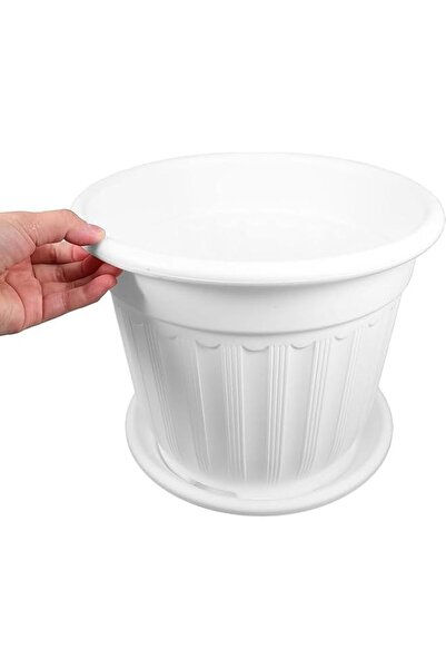 Generic Vsell24 Elegant Plastic Planter Pot with Tray, 43 cm x 37 cm Size, White
