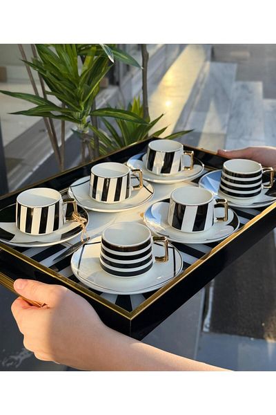 Onedekor Set of 6 Porcelain Black Royal Coffee Cups