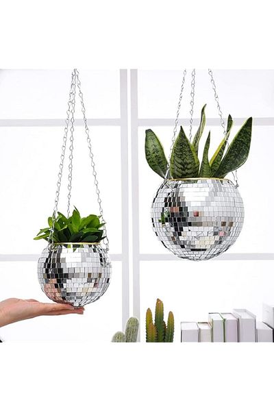 Generic SYOSI 6 Inches Disco Ball Plant Hanger, Disco Ball Planter with Hook and Wooden Stand, Disco Plante