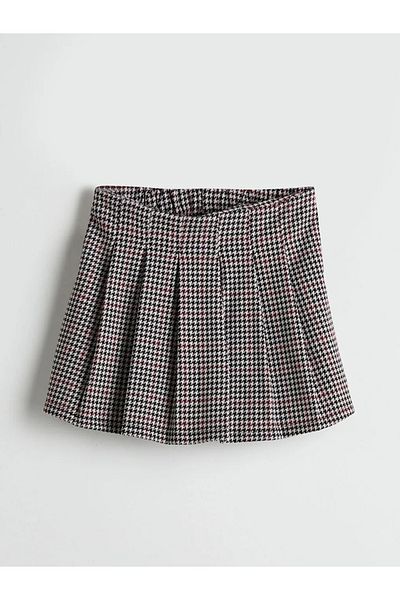 LC Waikiki Lcw Kids Black Elastic Waist Houndstooth Patterned Girls Shorts Skirt