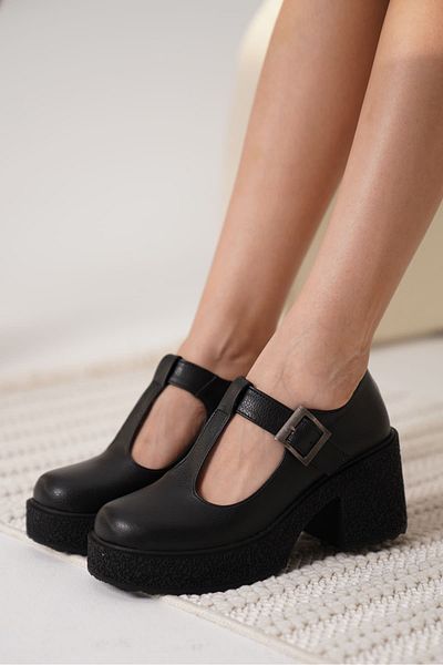 ripuvainen Kionna Women's Buckle Detailed Daily High Heeled Shoes - Black