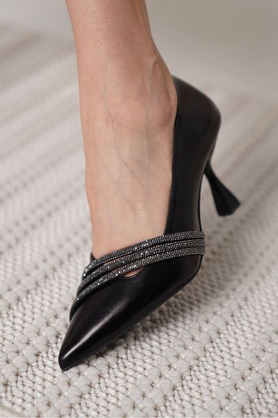 ripuvainen Malvia Women's Skin Stone Detailed Evening Dress Heeled Shoes Stiletto - Black