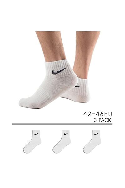 Nike DRI-FIT Mid-Calf Socks - Model SX7677-100L, 42-46EU, White, Set of 3 Pairs