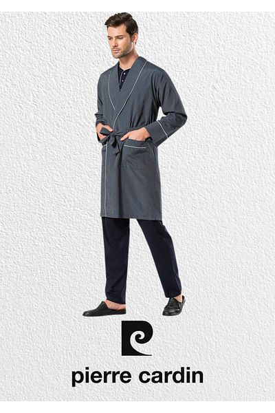 Pierre Cardin Men's 5 Piece Robe & Long Sleeve - Short Sleeve Pajama Set (2 Socks Gift)