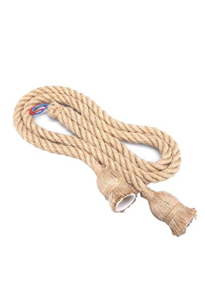 Generic مصباح معلق من حبل القنب من سوراندي، 59.1 بوصة، حبل قنب، رأسان، أبيض د...