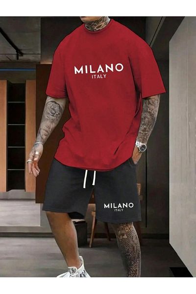 Hunors Sportswear & Company Men's Milano Printed Oversize T-Shirt-Shorts Set
